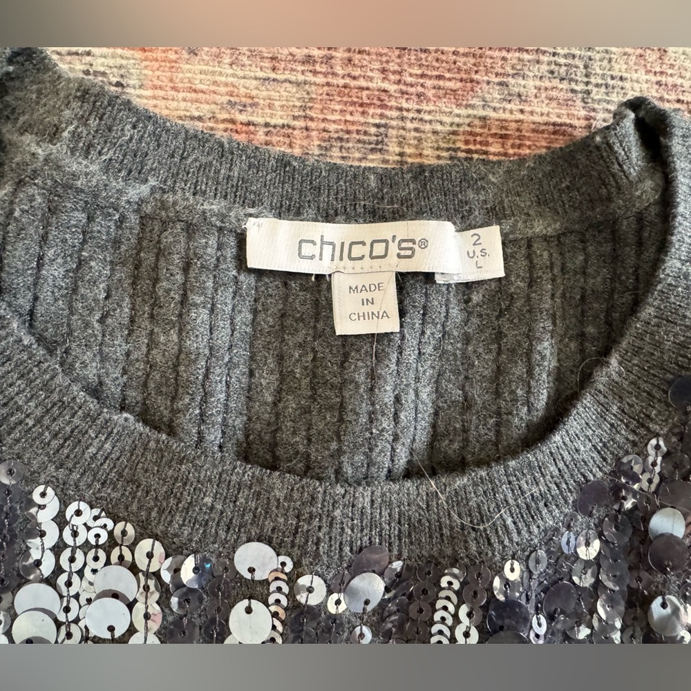 Sequin Embellished Black sweater Chicos sz 2 - Picture 3 of 5